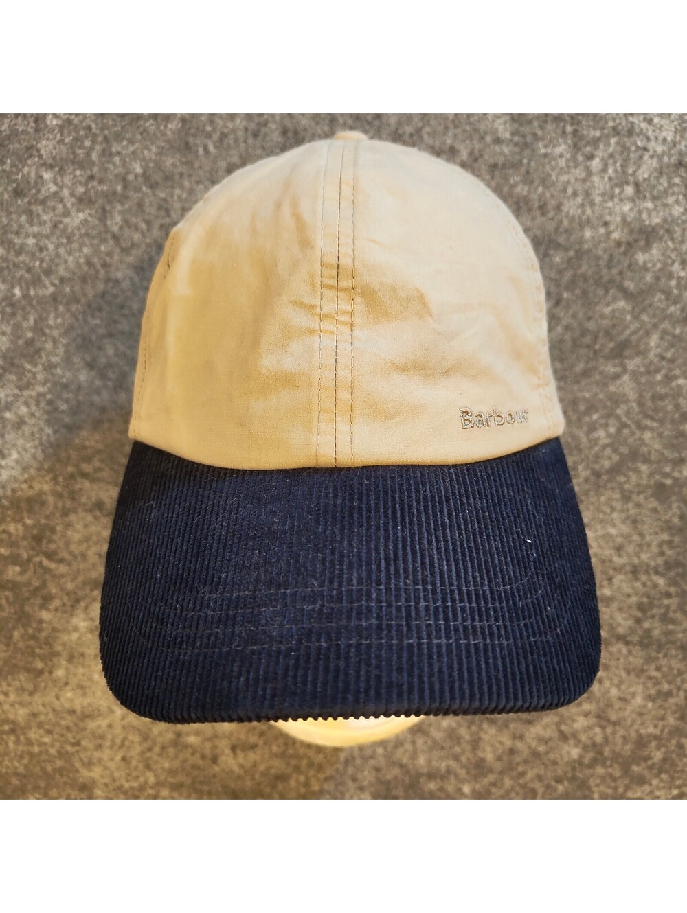 Barbour Transport Cap Waxed Cotton Tan Navy Corduroy Snapback Hat